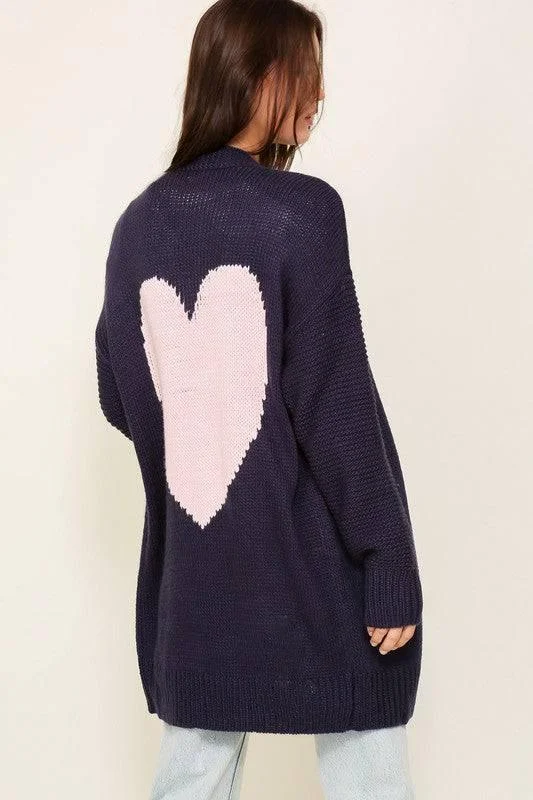 Timing heart design long sleeve open cardigan