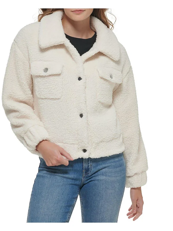 Womens Teddy Cold Weather Faux Fur Coat