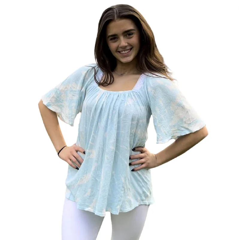 Sky Blue Dyed Square Neck Gauze Top Made in USA