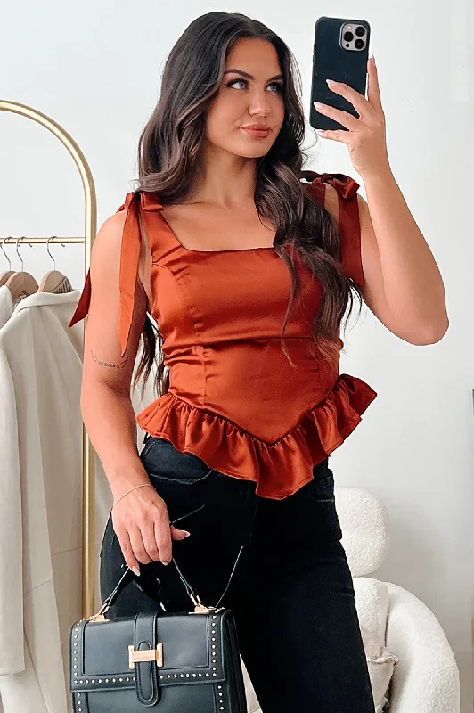 Bringing The Class Satin Top (Rust)