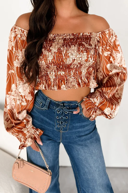 Playing By Your Rules Smocked Satin Crop Top (Butterscotch)