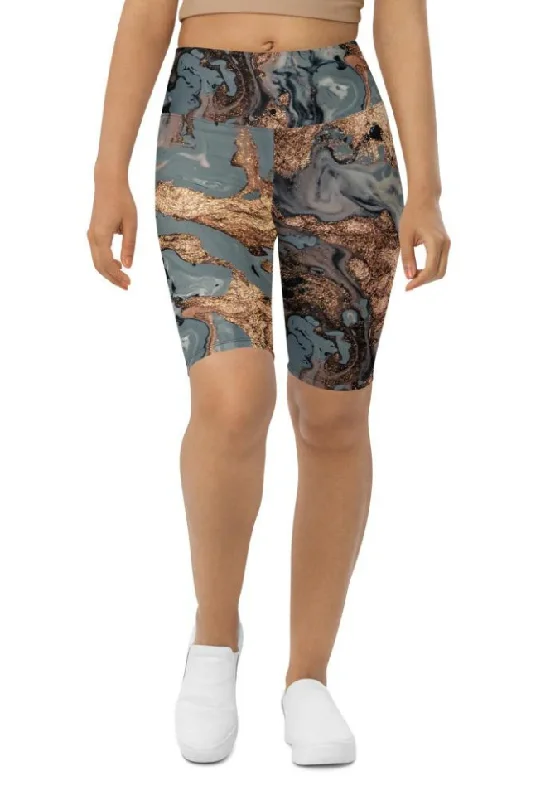 Bronze Marble Print Biker Shorts