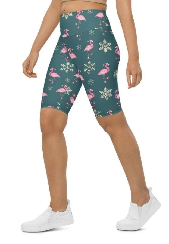 Festive Flamingos Biker Shorts