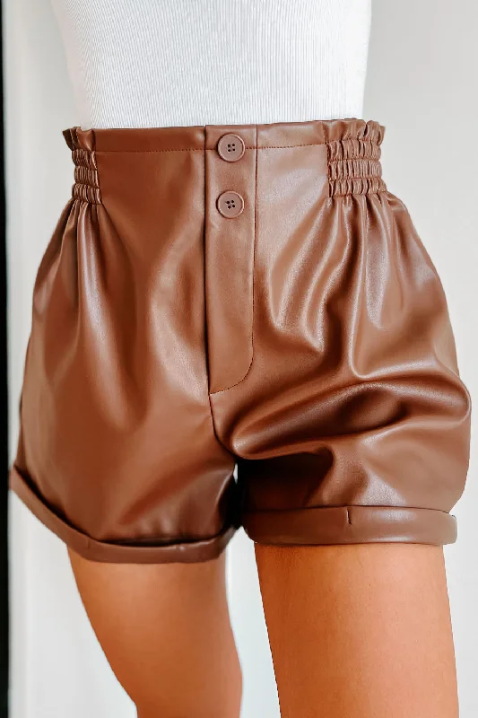 Full Of Drama Cuffed Faux Leather Shorts (Brown)