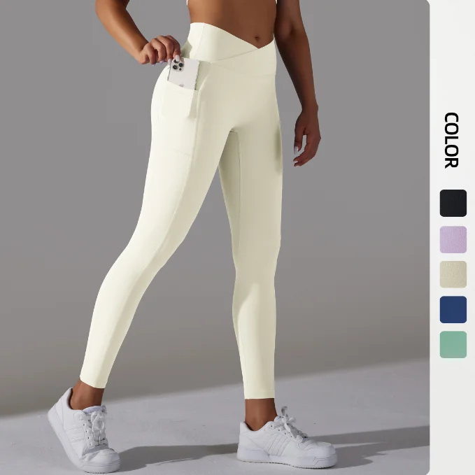 Reversible polyamide cross high-waisted hip lift pocket yoga pants  6colors