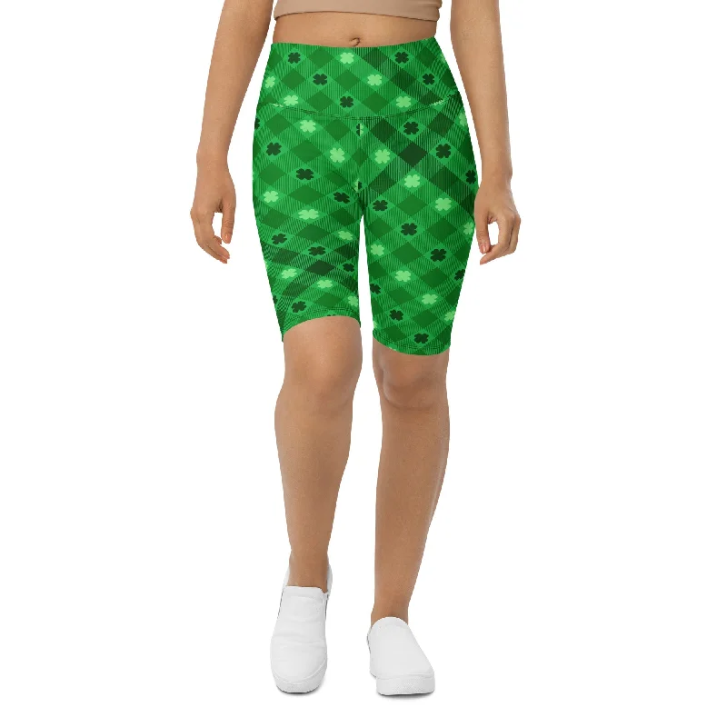 St. Patrick's Day Plaid Biker Shorts